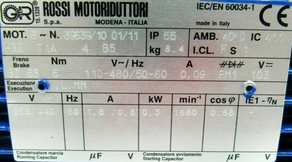 NEW ROSSI MOTORIDUTTORI MR-IV-40-UO3A GEAR MOTOR 39639/10-01/11 HBZ-71A-4-B5 - Image 5