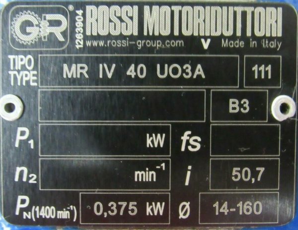NEW ROSSI MOTORIDUTTORI MR-IV-40-UO3A GEAR MOTOR 39639/10-01/11 HBZ-71A-4-B5 - Image 6