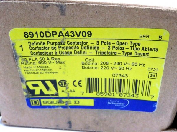 NEW SQUARE D 8910DPA43V09 CONTACTOR 600VAC 3 POLE SERIES B - Image 4