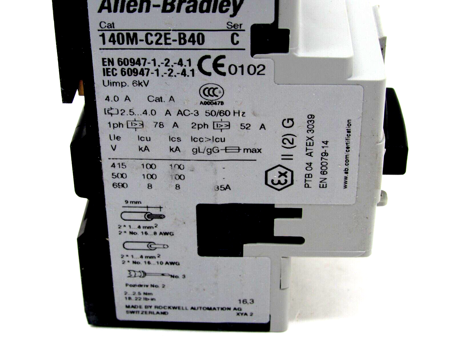 NEW ALLEN BRADLEY 140M-C2E-B40 CIRCUIT BREAKER SERIES C 140MC2EB40 - Image 5