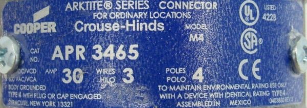 NEW COOPER CROUSE HINDS APR3465 CONNECTOR MODEL M4 - Image 4