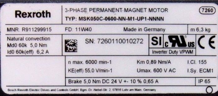 NEW REXROTH MSK050C-0600-NN-M1-UP1-NNNN SERVO MOTOR R911299915 - Image 5