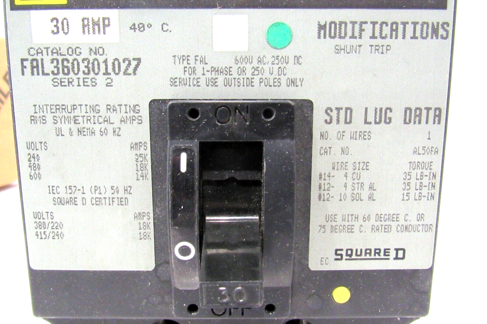 NEW SQUARE D FAL360301027 CIRCUIT BREAKER 3 POLE 30A - Image 4