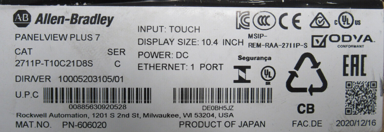 ALLEN BRADLEY 2711P-T10C21D8S PANELVIEW PLUS 7 SER.C 2711PT10C21D8S NEW SURPLUS - Image 4