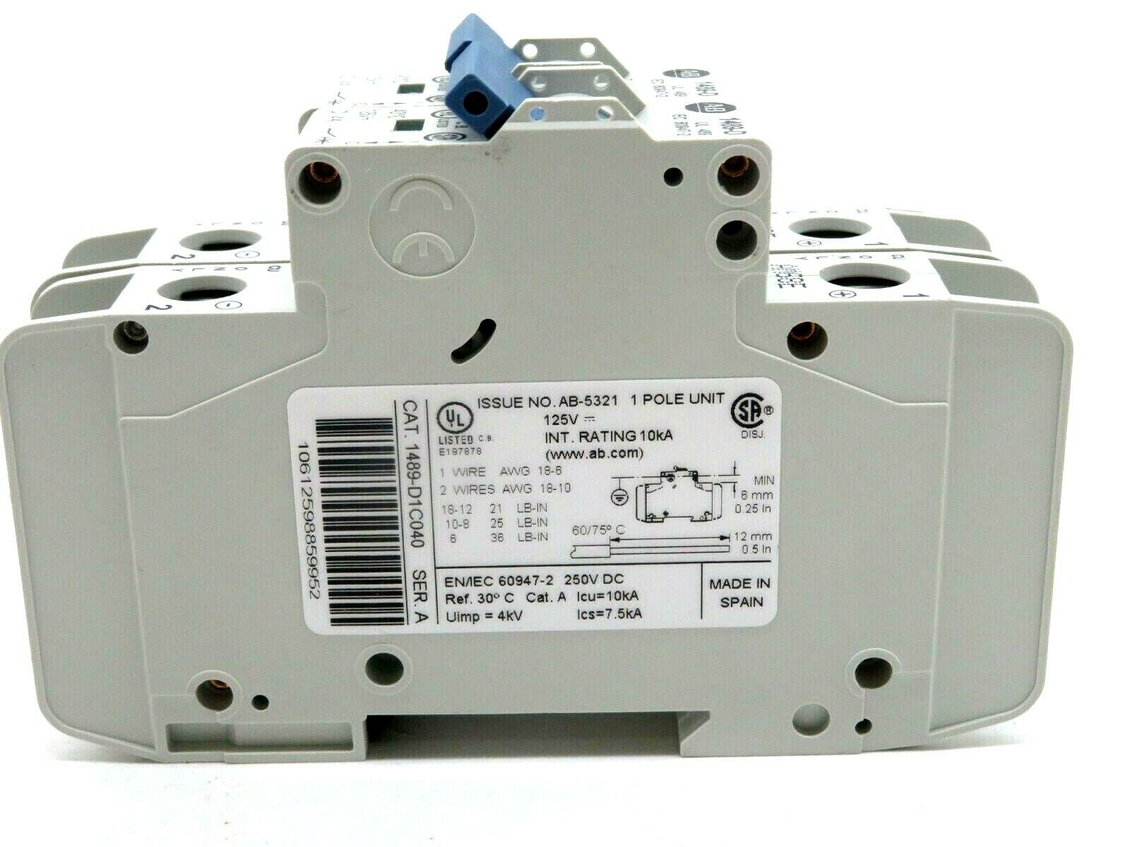NEW 2 PCS ALLEN BRADLEY 1489-D1C040 CIRCUIT BREAKER SERIES A 1489D1C040 - Image 3