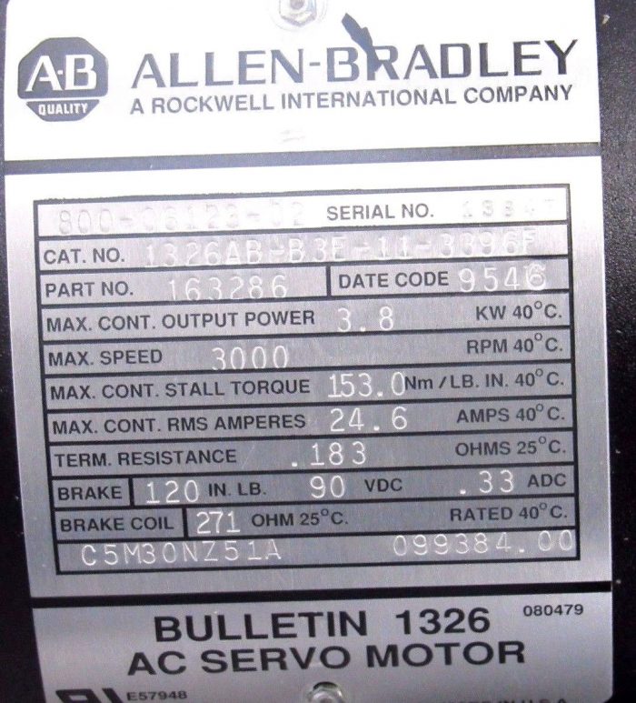 NEW ALLEN BRADLEY 1326AB-B3E-11-3396F SERVO MOTOR 1326ABB3E113396F - Image 4