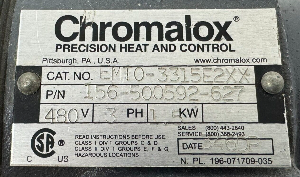 NEW CHROMALOX 56-500543-521 IMMERSION HEATER EMT0-3315E2XX 480V 3PH 1.5KW - Image 5
