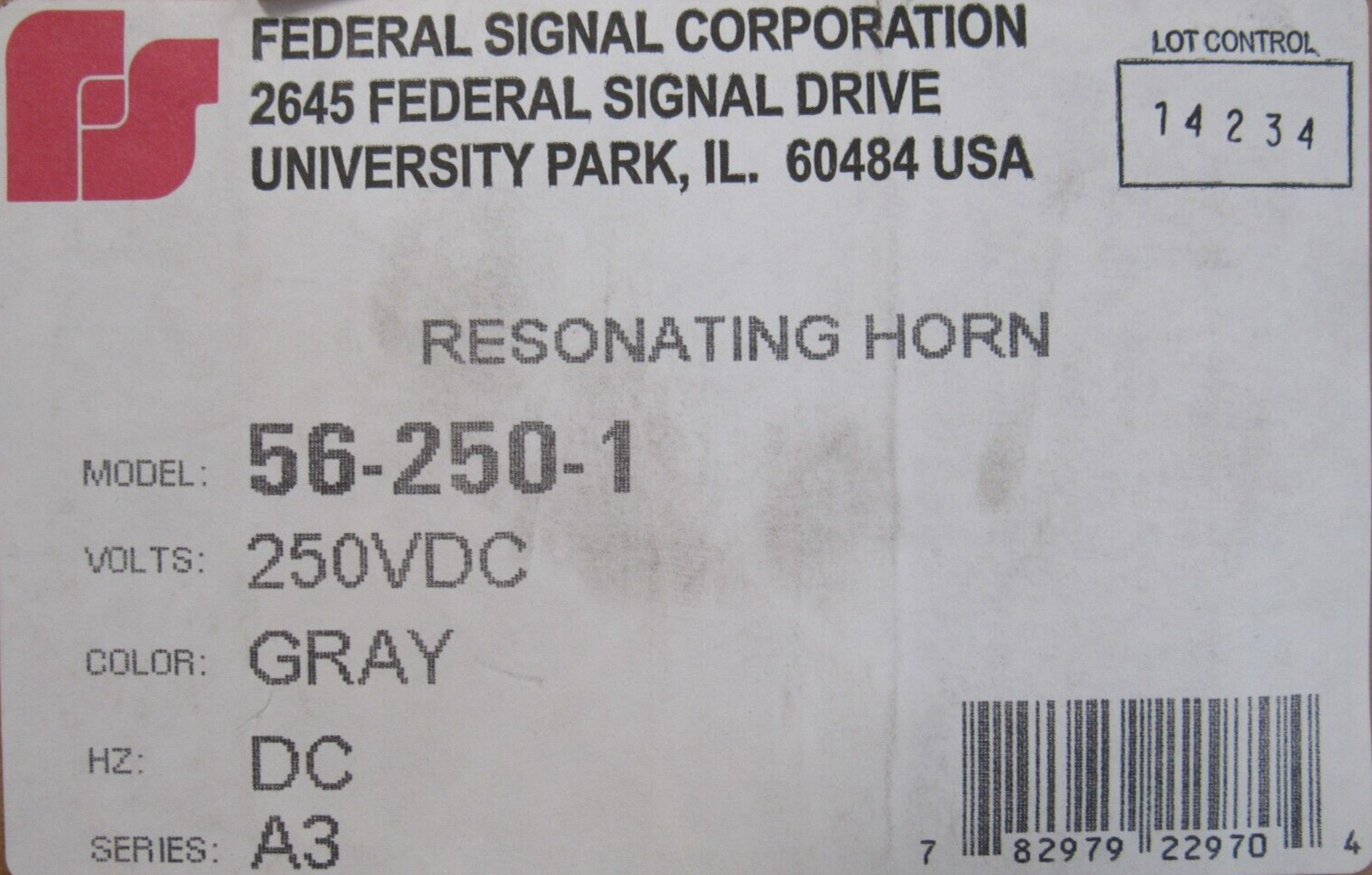NEW FEDERAL SIGNAL 56-250-1 RESONATING HORN 250VDC GRAY 562501 - Image 5