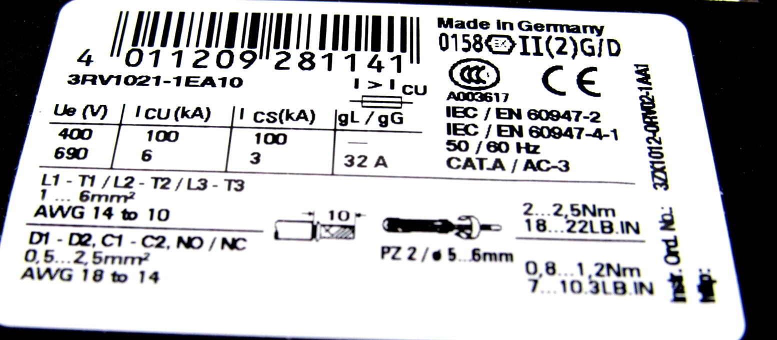 NEW SIEMENS 3RV1021-1EA10 CIRCUIT BREAKER 3RV10211EA10 - Image 4