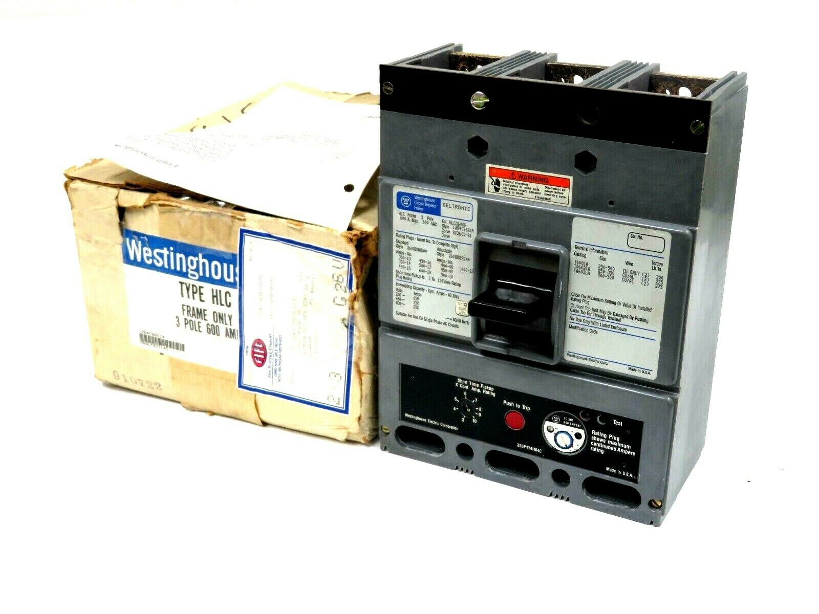 NEW WESTINGHOUSE HLC3600F CIRCUIT BREAKER 3 POLE 600 AMP - SB 