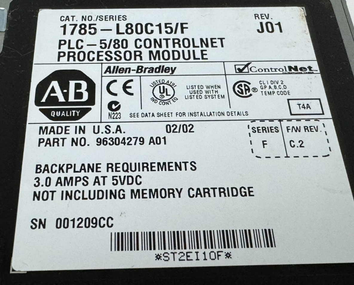 PLC Allen-Bradley 1785-L80C15 F Rev. B01 Avec Module 1785-ENET - Occasion Fonctionnel