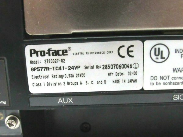 USED PRO FACE 2780027-02 GP577R-TC41-24VP OPERATOR INTERFACE 278002702 - Image 6