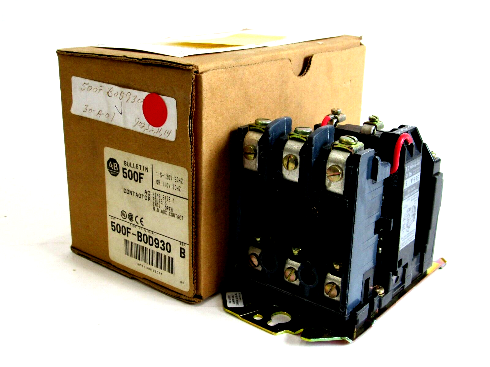 ALLEN BRADLEY 500F-B0D930 CONTACTOR SIZE 1 SER B 500FB0D930 NEW, SURPLUS