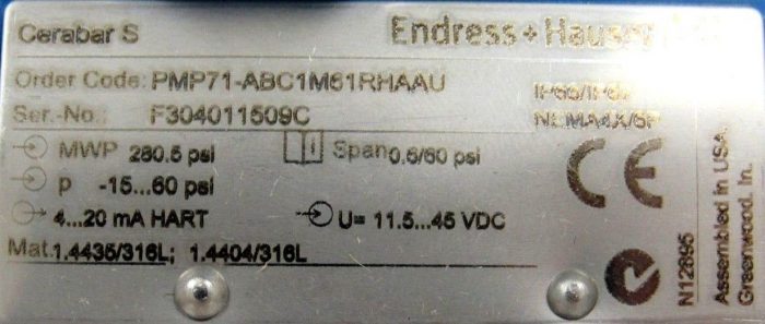 NEW ENDRESS + HAUSER PMP71-ABC1M61RHAAU TRANSMITTER CERABAR S PMP71ABC1M61RHAAU - Image 4