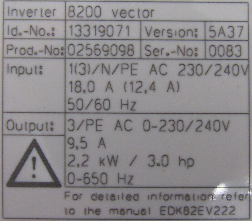 NEW LENZE E82EV222K2C FREQUENCY INVERTER 2.2 KW 3HP 230 VAC - SB