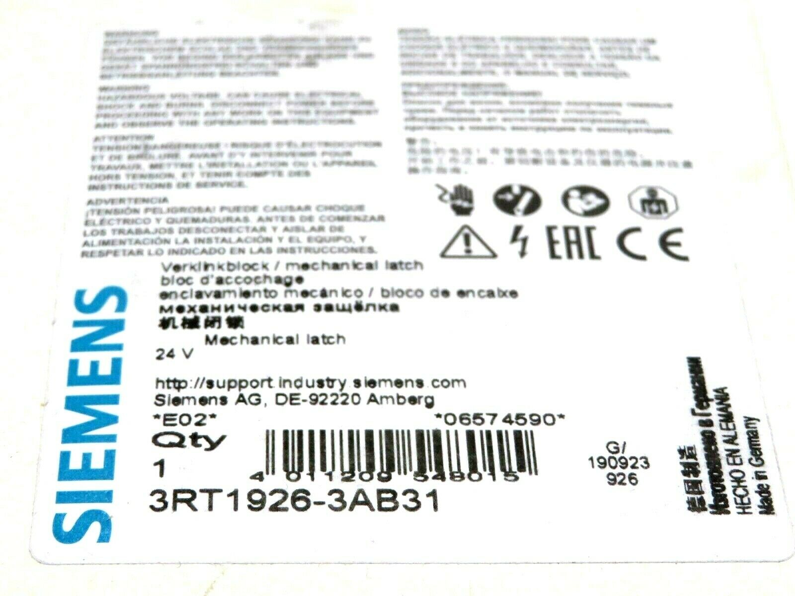 NEW SIEMENS 3RT1926-3AB31 MECHANICAL LATCH CONTACTOR 3RT19263AB31 - Image 5