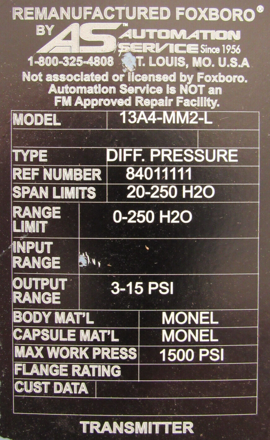 REMANUFACTURED FOXBORO 13A4-MM2-L TRANSMITTER 13A4MM2L - SB