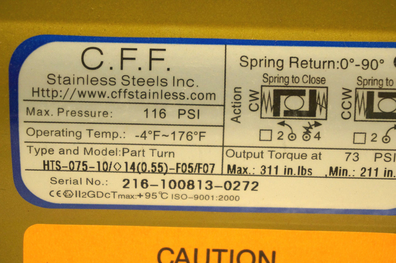 NEW C.F.F STAINLESS STEEL INC. HTS-075-10/14(0.55)-F05/F07 VALVE HTS07510 - Image 5