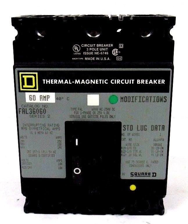 NEW SQUARE D FAL36060 CIRCUIT BREAKER SERIES 2 600VAC 250DCV 3 POLE 60A - Image 3