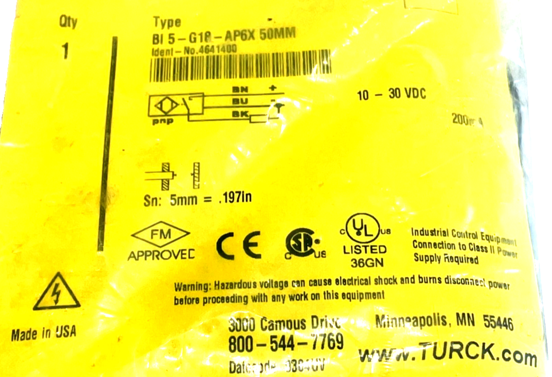 NEW TURCK BI5-G18-AP6X INDUCTIVE SENSOR 50MM BI5G18AP6X - Image 3