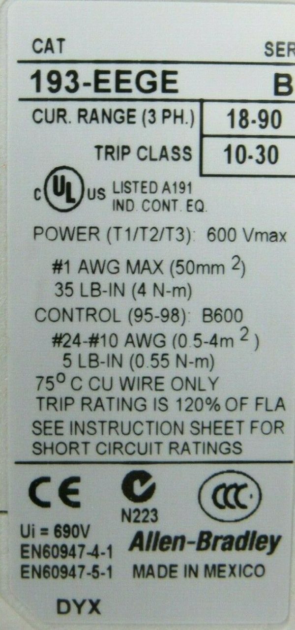NEW ALLEN BRADLEY 193-EEGE OVERLOAD RELAY SER B 193EEGE - Image 4