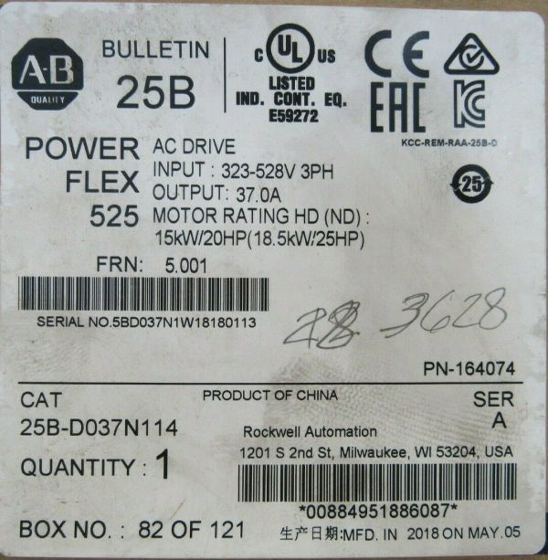NEW ALLEN BRADLEY 25B-D037N114 POWER FLEX 525 SER.A 25HP 25BD037N114 - Image 7