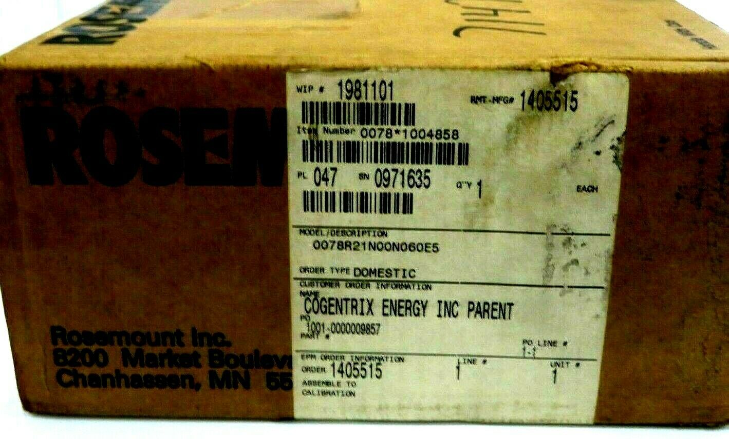 NEW ROSEMOUNT 0078-R-21-N-00-N-060-E5 SENSOR 0078R21N00N060E5 - SB ...