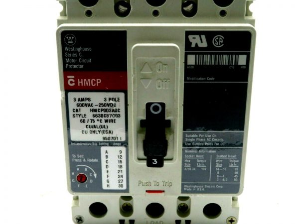 NEW WESTINGHOUSE HMCP003ADC 3AMP 3 POLE 600VAC 250VDC - Image 3