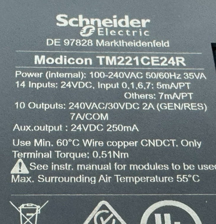 USED SCHNEIDER ELECTRIC TM221CE24R CONTROLLER W/ TM3DI8A INPUT - Image 5