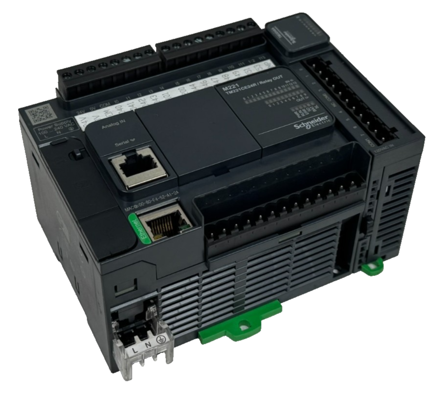 USED SCHNEIDER ELECTRIC TM221CE24R CONTROLLER W/ TM3DI8A INPUT