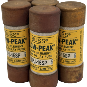 LOT OF 5 NEW BUSSMANN LPJ-15SP LOW-PEAK TIME DELAY FUSES 600VAC LPJ15SP