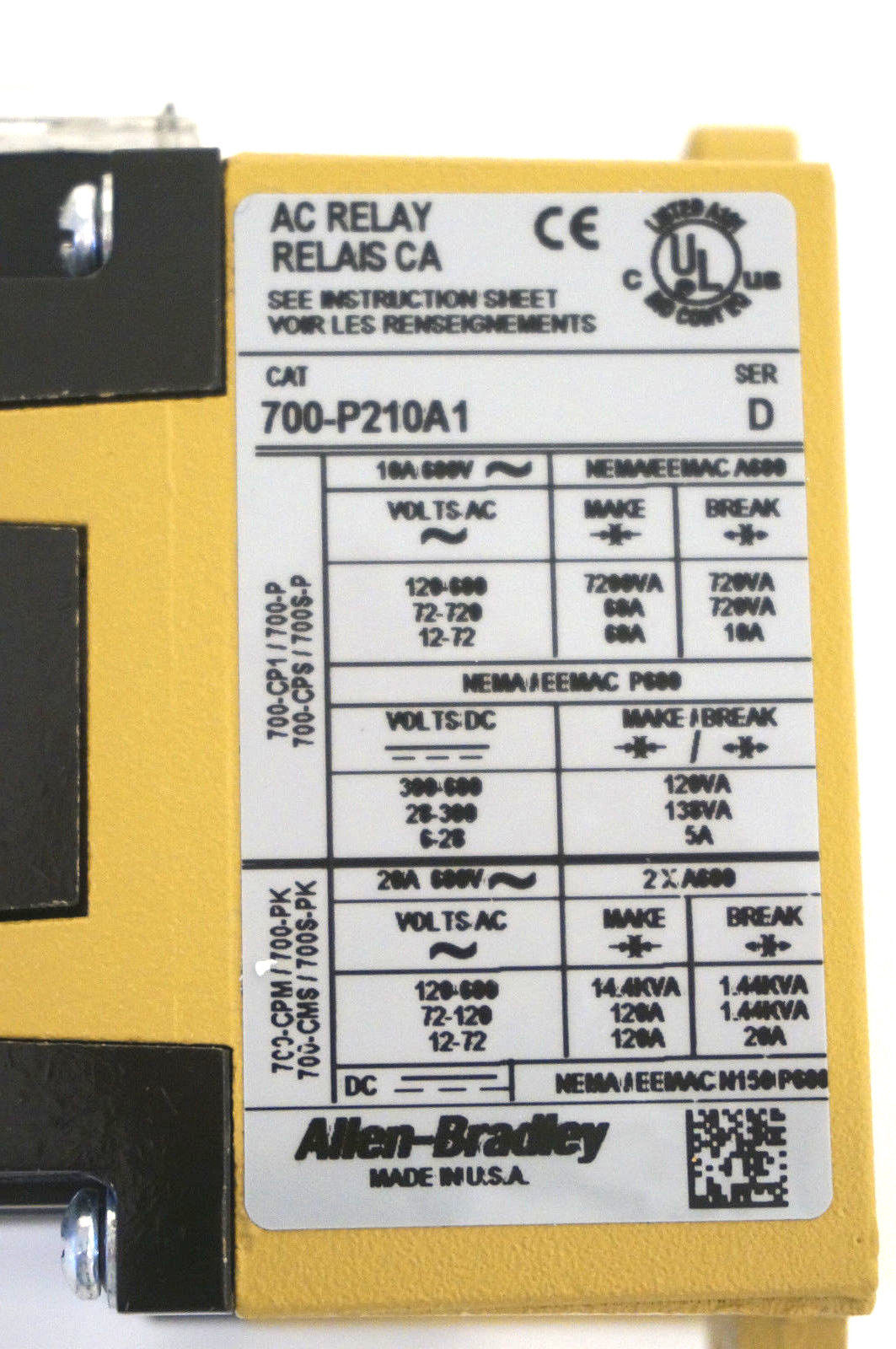NEW ALLEN BRADLEY 700-P210A1 CONTROL RELAY SER. D 700P210A1 - Image 5