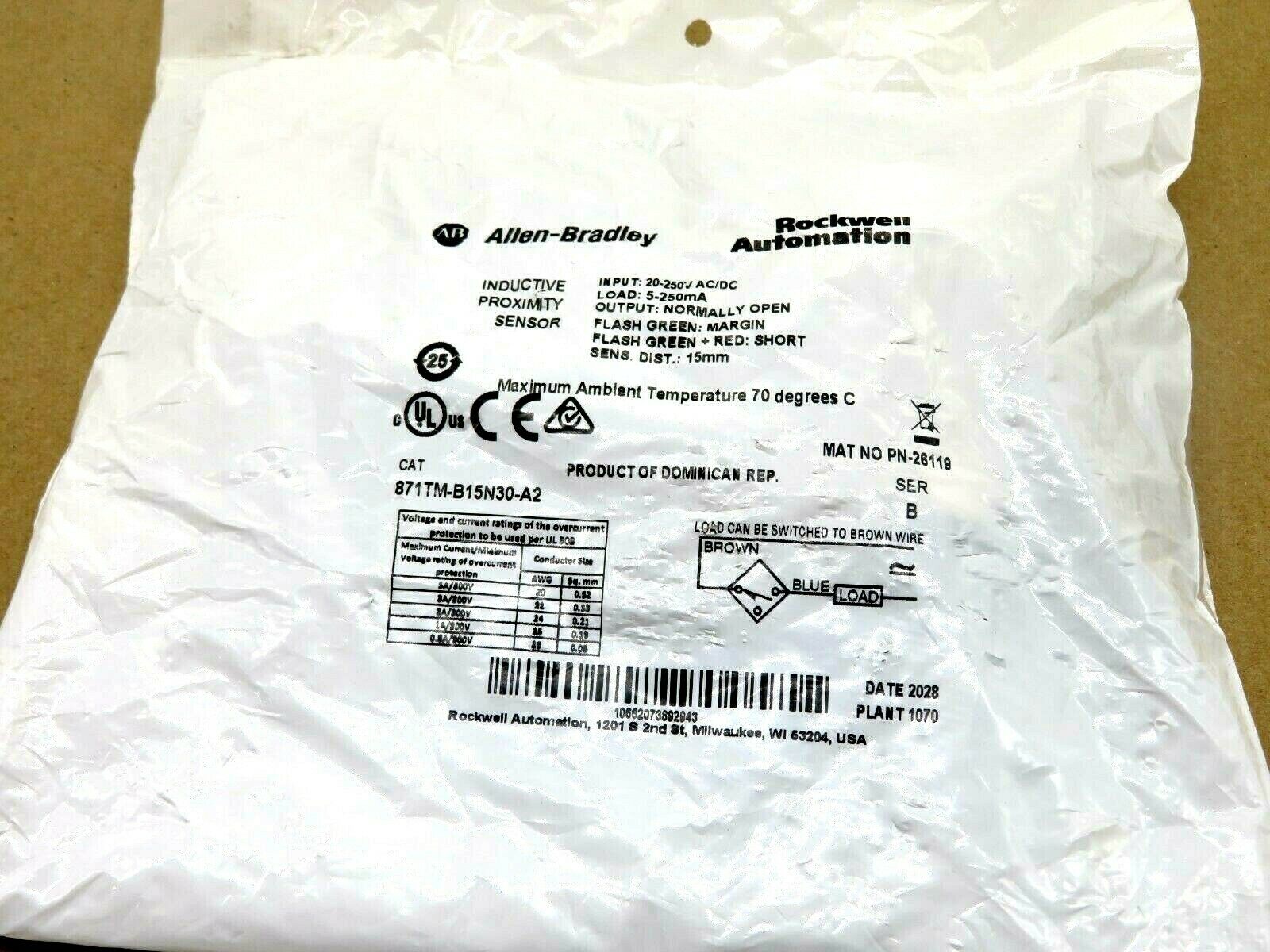NEW ALLEN BRADLEY 871TM-B15N30-A2 INDUCTIVE PROXIMITY SENSOR 871TMB15N30A2 - Image 3