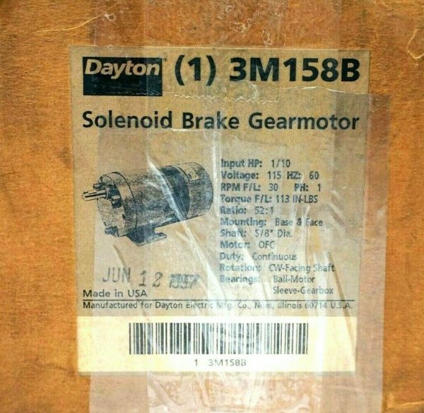 NEW DAYTON 3M158B GEAR MOTOR 1/10 H.P. 115V 60HZ 3M158 - Image 4