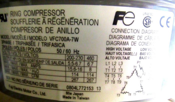 NEW FUJI VFC-700A-7W RING COMPRESSOR VFC700A7W 50/60HZ 200-230/460V 5.5-6.7 HP - Image 4