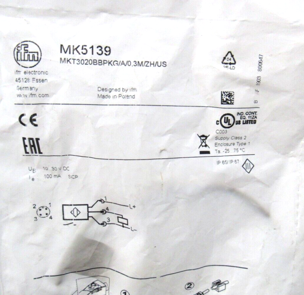 NEW IFM EFECTOR MKT3020BBPKG/A/0,3M/ZH/US SENSOR MK5139 - Image 3