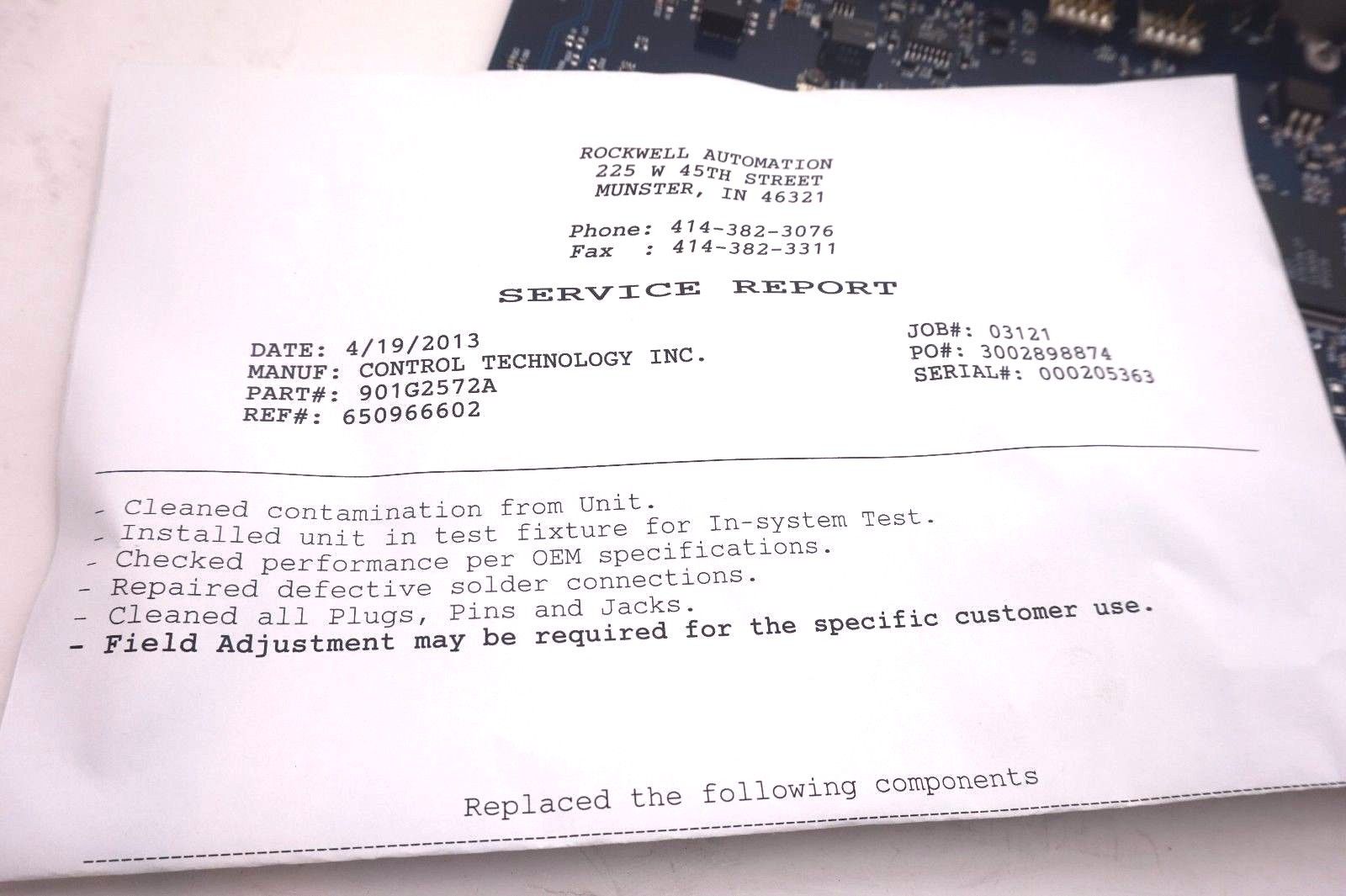 REPAIRED CONTROL TECHNOLOGY 901G-2572-A PC BOARD 901G2572A - Image 5