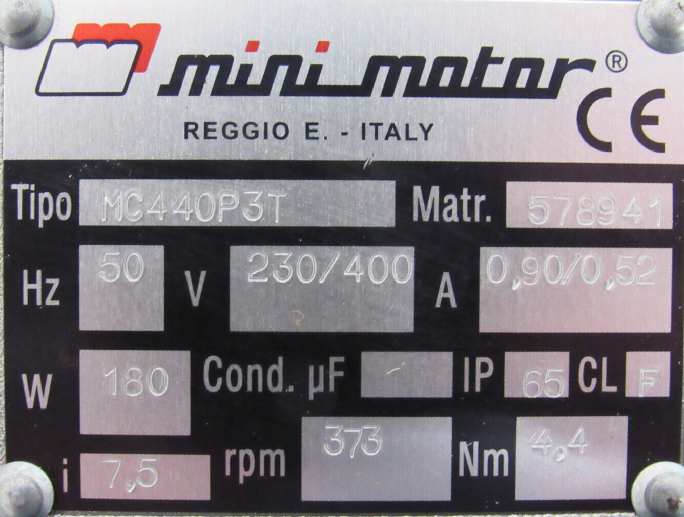 USED MINI MOTOR MC440P3T WORM GEAR MOTOR 230/400V - Image 4