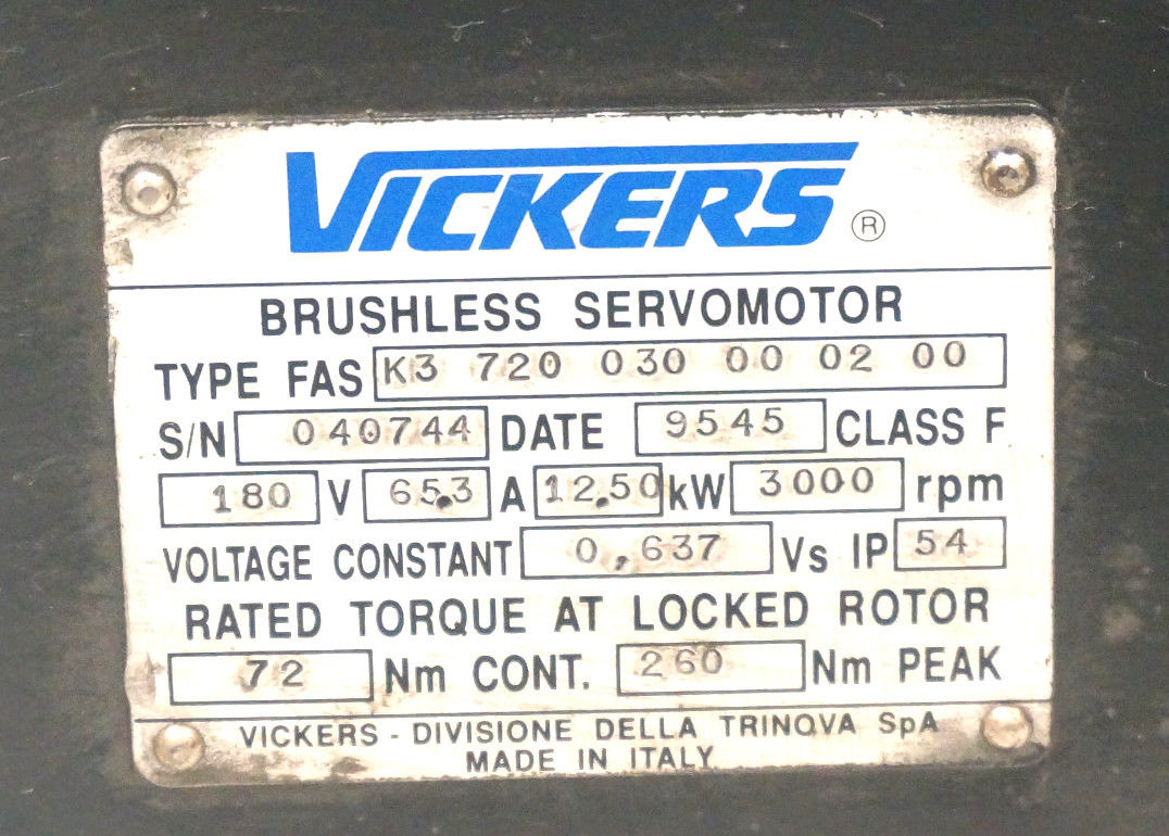 USED VICKERS FAS-K3-720-030-00-02-00 BRUSHLESS SERVO MOTOR 3000RPM, FASK3720030000200 - Image 5