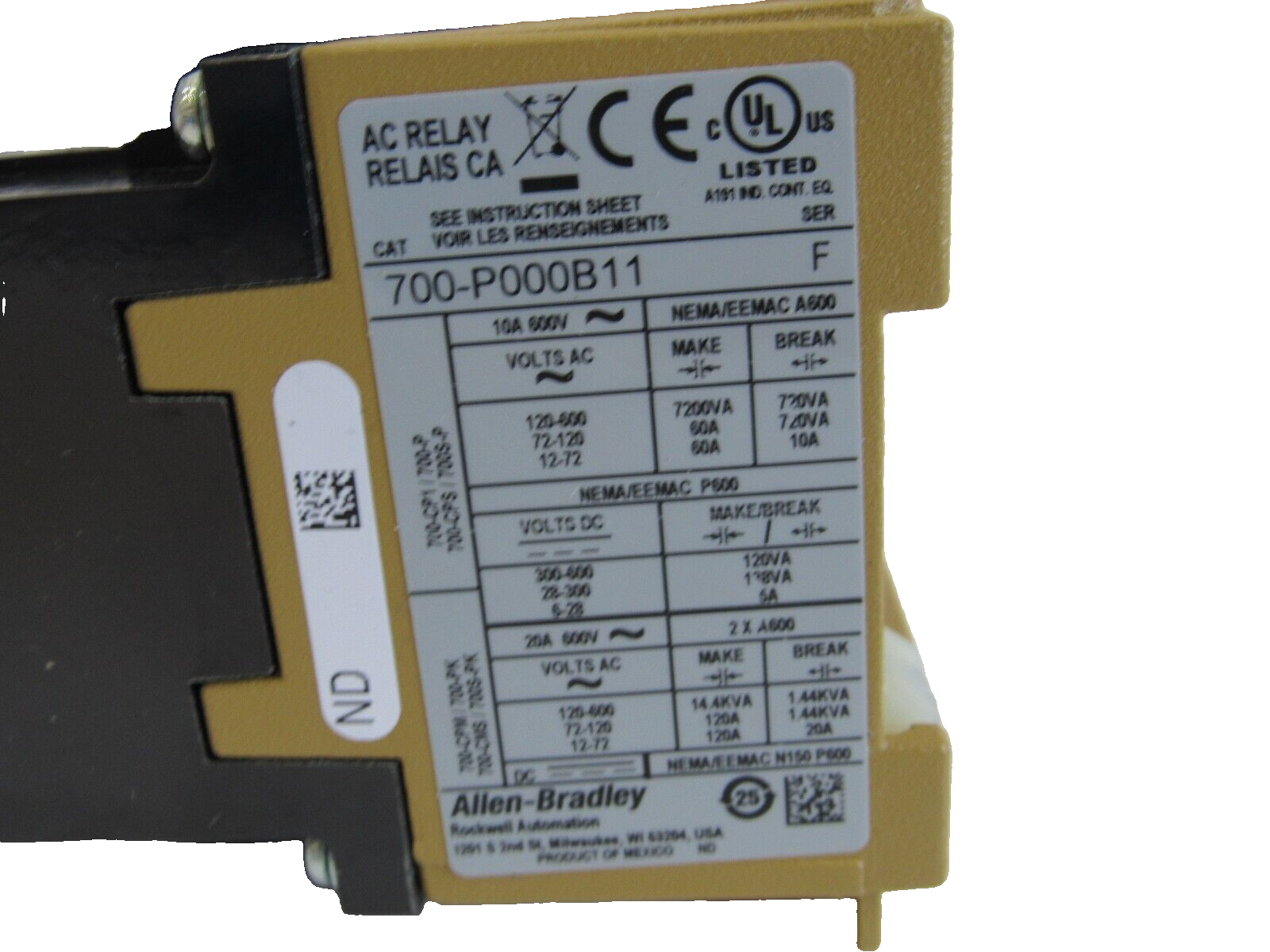 ALLEN BRADLEY 700-P000B11 CONTROL RELAY SER. F 700P000B11 NEW, SURPLUS - Image 5