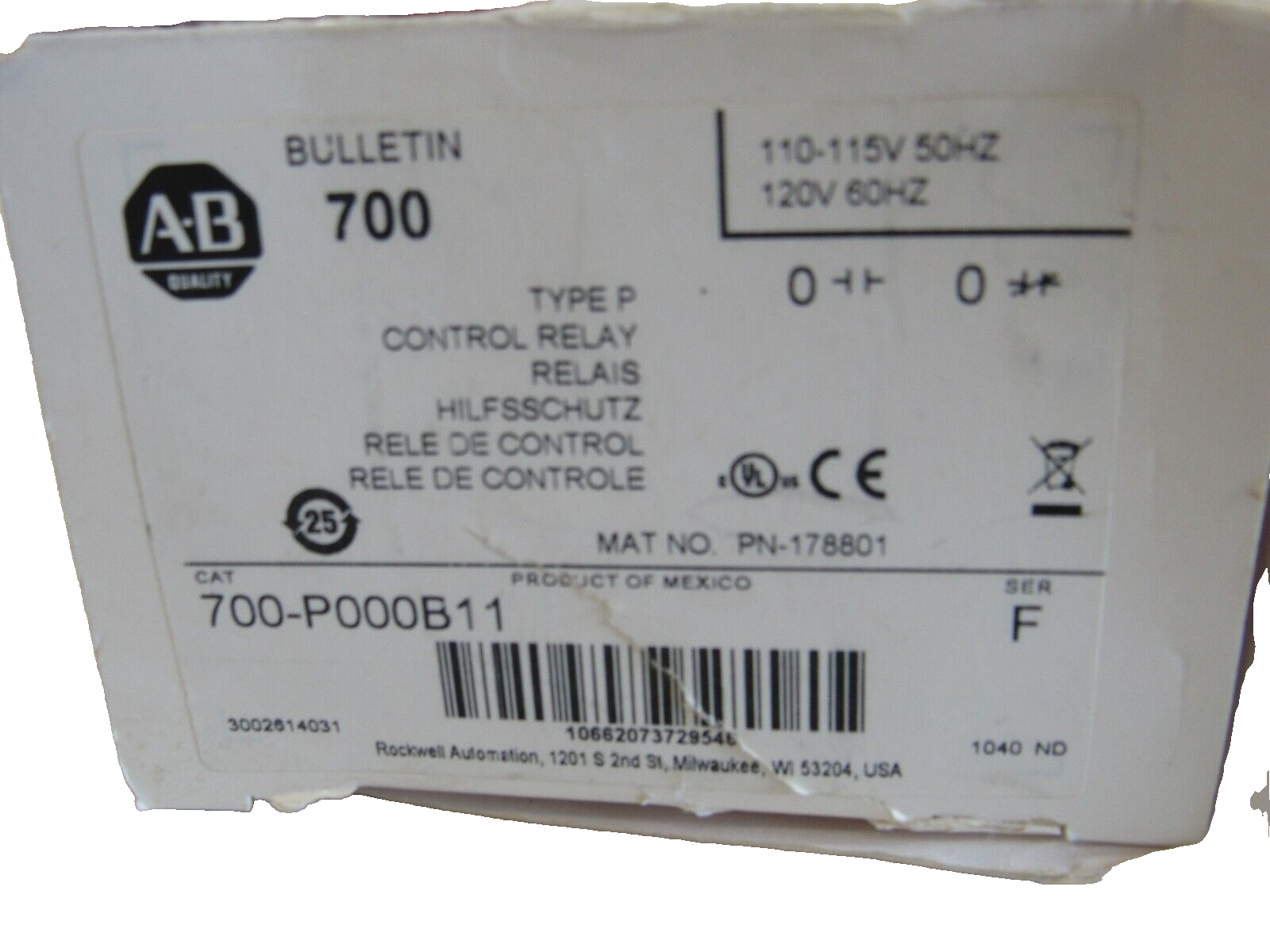 ALLEN BRADLEY 700-P000B11 CONTROL RELAY SER. F 700P000B11 NEW, SURPLUS - Image 7