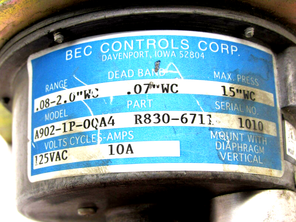 NEW BEC CONTROLS CORP. A902-1P-0QA4 VACUUM SWITCH A9021P0QA4 - SB ...
