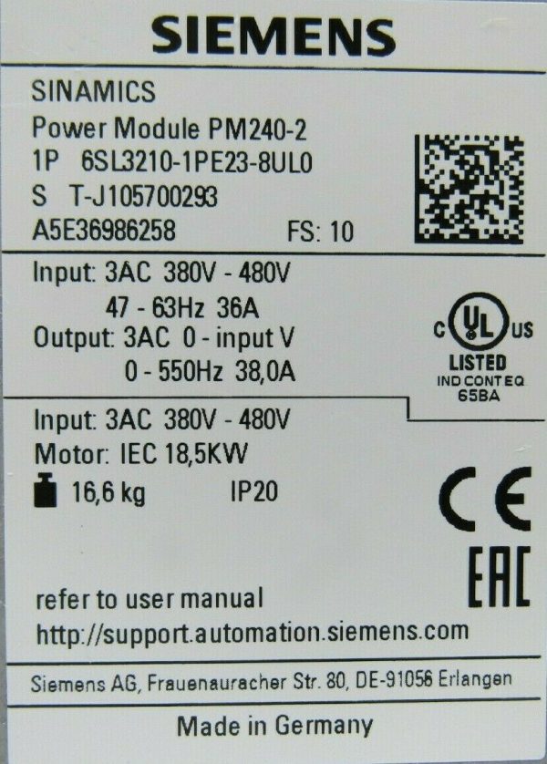NEW SIEMENS 6SL3210-1PE23-8UL0 POWER MODULE PM240-2 6SL32101PE238UL0 - Image 6