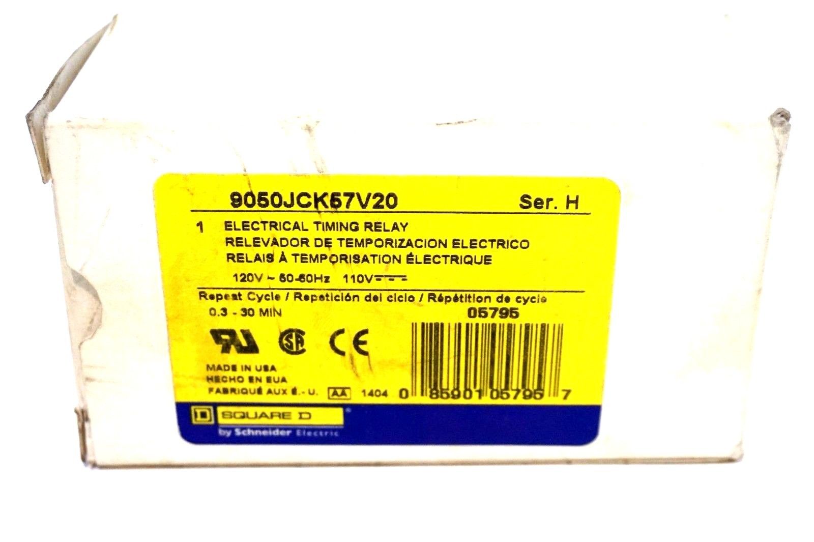 NEW SQUARE D 9050-JCK57V20 TIMING RELAY SER.H 9050JCK57V20