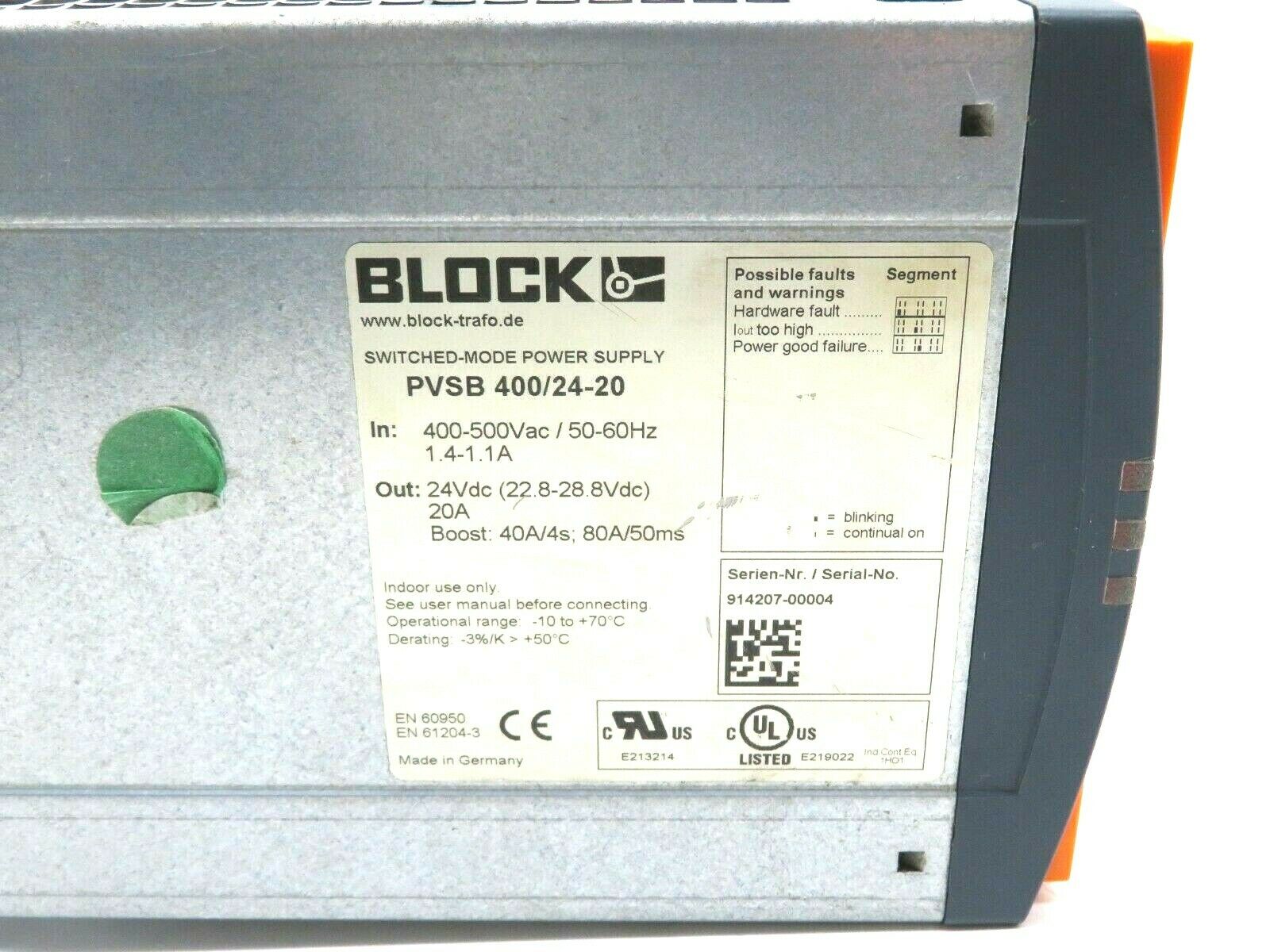 Pvsb USED BLOCK PVSB-400/24-20 POWER SUPPLY PVSB4002420 - SB Industrial ...