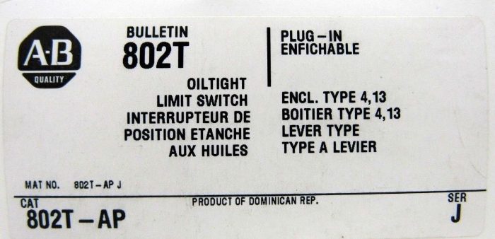 NEW ALLEN BRADLEY 802T-AP LIMIT SWITCH 802TAP SER J - Image 4