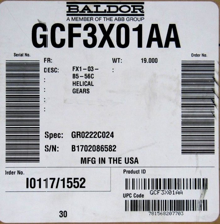 NEW BALDOR GCF3X01AA RATIO MULTIPLIER RATIO 3:1 FX1-03-B5-56C GR0222C024 - Image 5