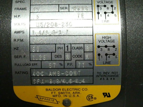 NEW BALDOR L3408 INDUSTRIAL MOTOR 3450 R.P.M. 1/2 H.P. - Image 5