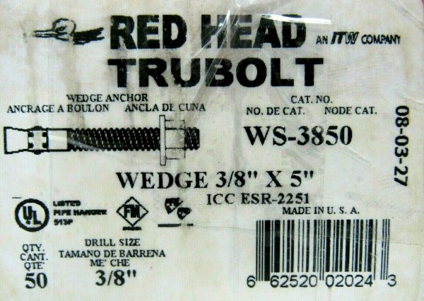NEW BOX OF 50 HILTI WS-3850 TRUBOLT WEDGE ANCHOR 3/8" x 5" WS3850 - Image 4