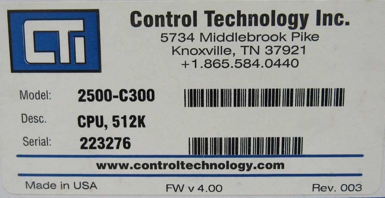 NEW CONTROL TECHNOLOGY 2500-C300 CPU PROCESSOR 2500C300 - SB Industrial ...